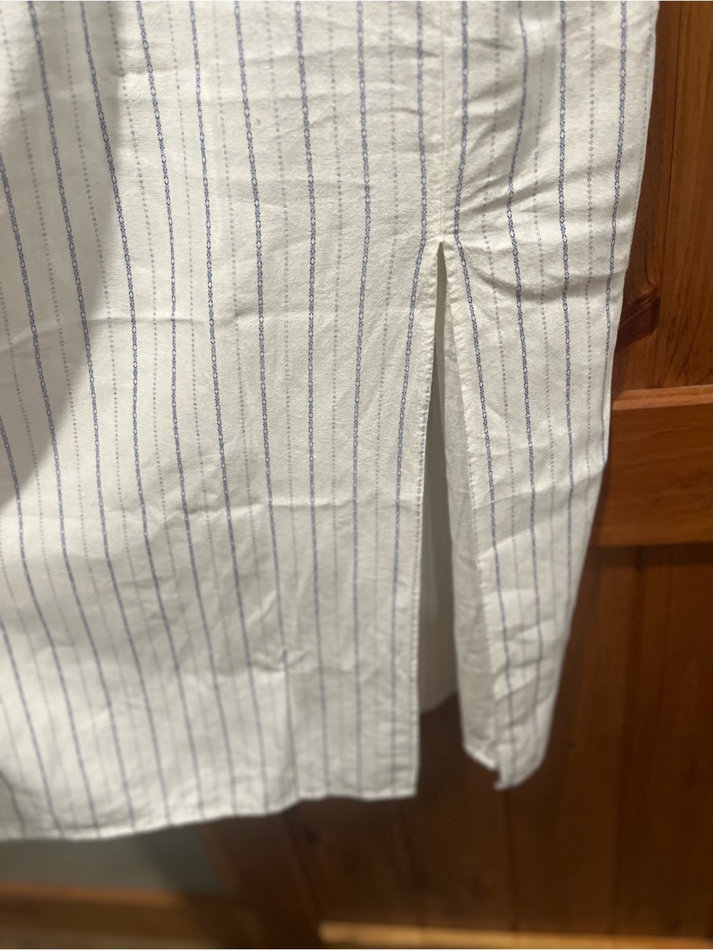 Monteau White and Navy Striped V-Neck Midi Dress with Side Slit - Picture 8 of 8